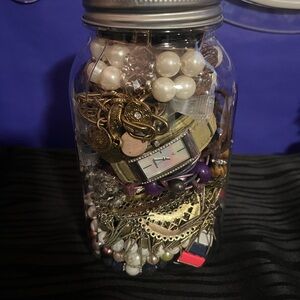 Assorted Jewelry in Glass Jar